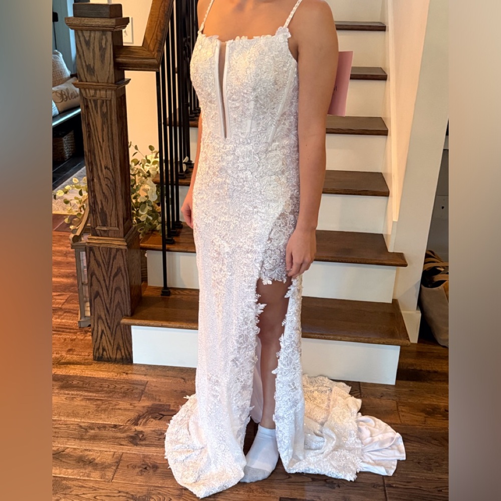 Kissprom white sequin long Dress.NWT